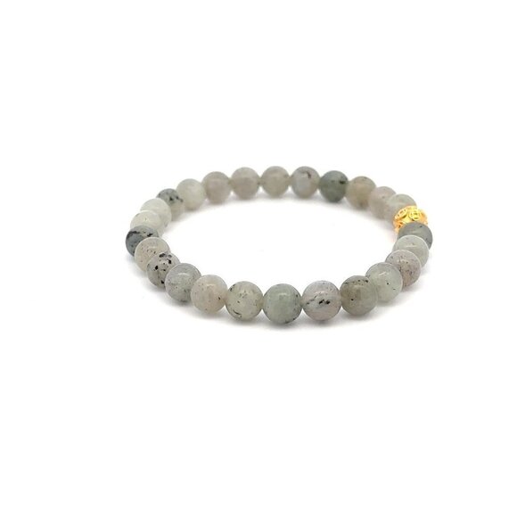18K Gold Money Ball Lucky Bracelet Gemstones Labradorite 6mm - Picture 5 of 5
